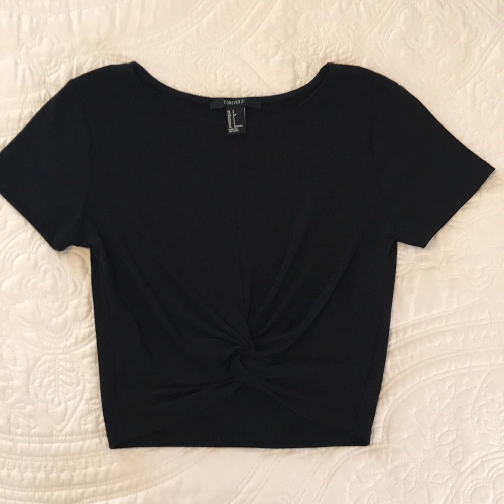 Black Knotted Cropped T shirt